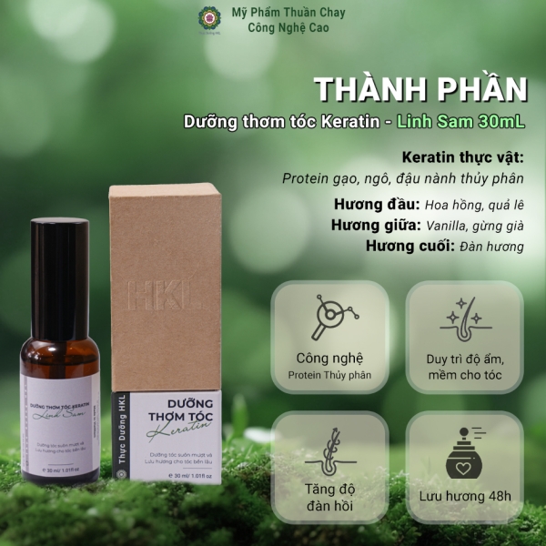 Dưỡng Thơm Tóc Keratin - Tinh Dầu Linh Sam Thực Dưỡng HKL 30ml